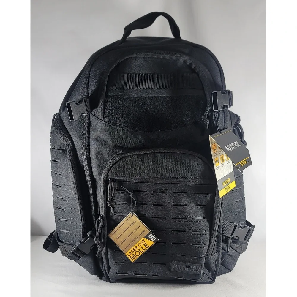 Highland Tactical Black Roger Molle Backpack Sternum Strap Padded Back Panel NWT